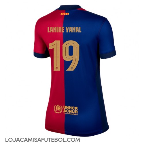 Camisa de Futebol Barcelona Lamine Yamal #19 Equipamento Principal Mulheres 2024-25 Manga Curta